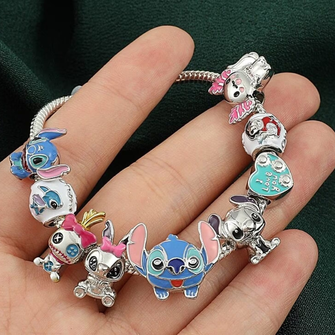 Birbeland - Set Armband Minnie und Stitch mit 12 Anhängern