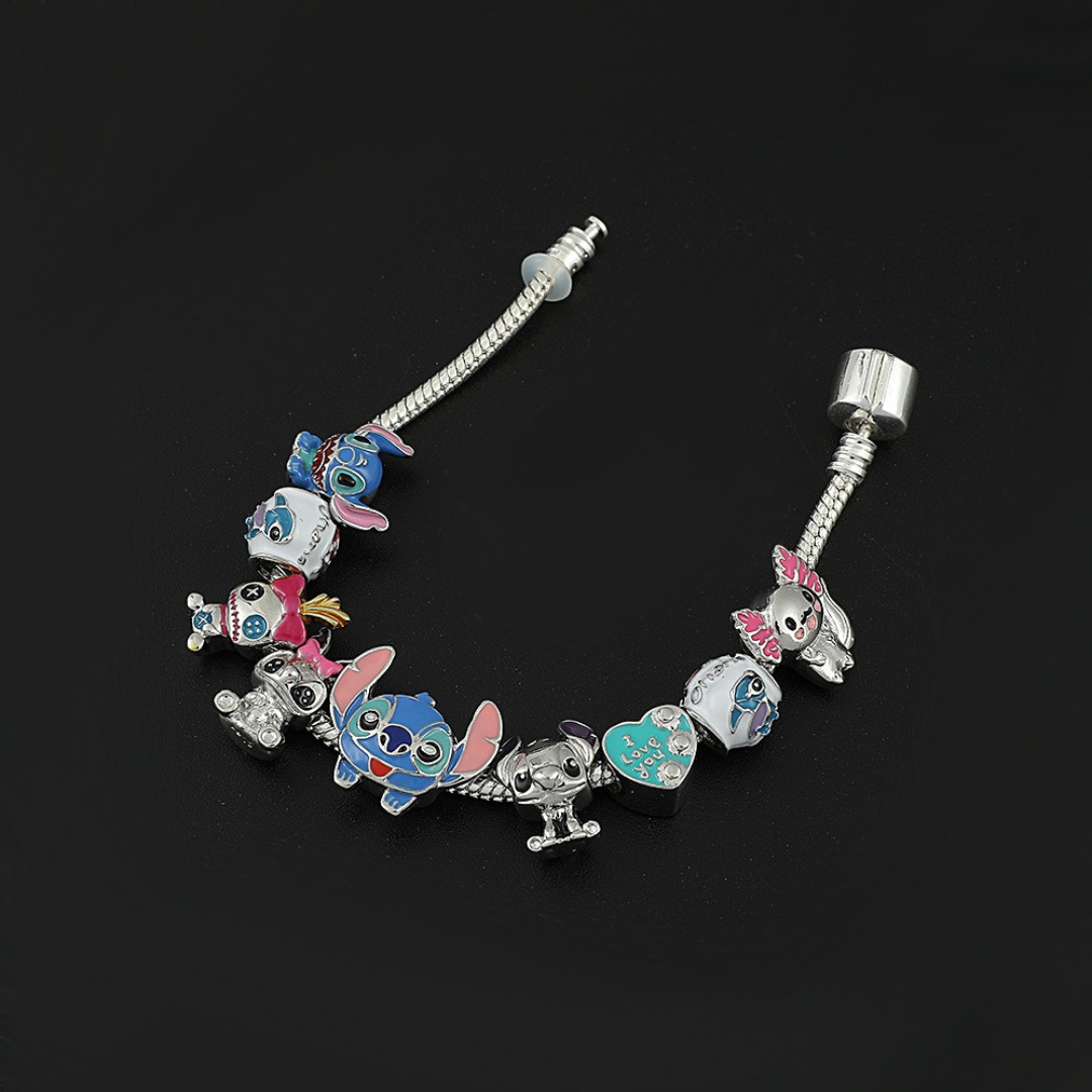 Birbeland - Set Armband Minnie und Stitch mit 12 Anhängern