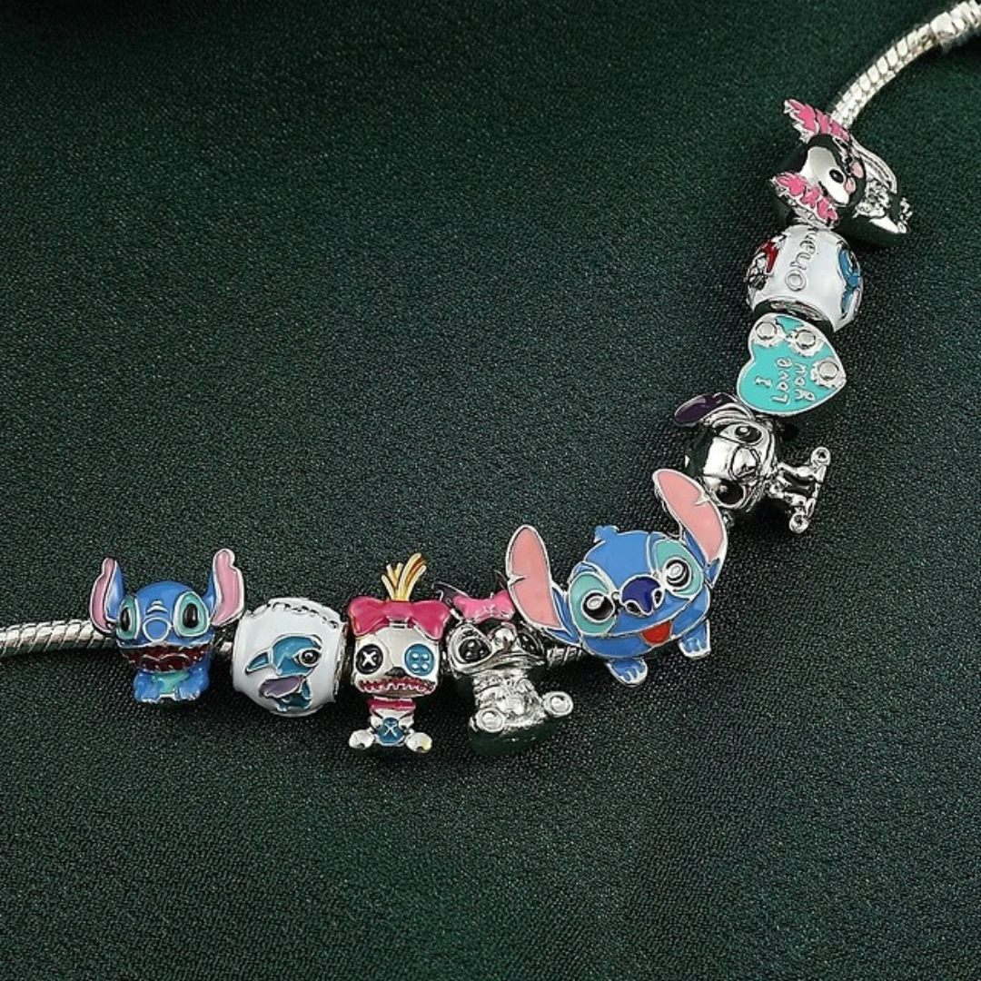 Birbeland - Set Armband Minnie und Stitch mit 12 Anhängern